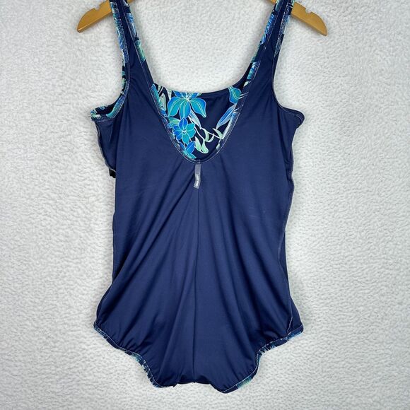 Lands' End‎ Swimsuit Womens 16 Long Blue Floral One Piece Tank Underwire Cups - Picture 12 of 16